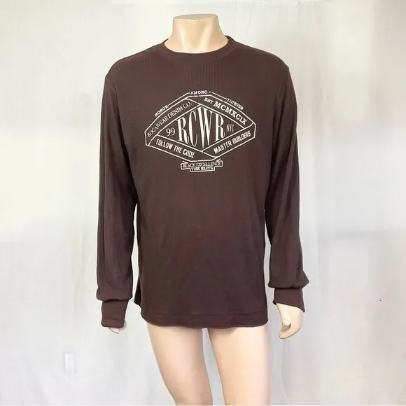 Rocawear Men's Brown Thermal Waffle Knit Long Sleeve Logo Graphic Top Size XL - Picture 3 of 10